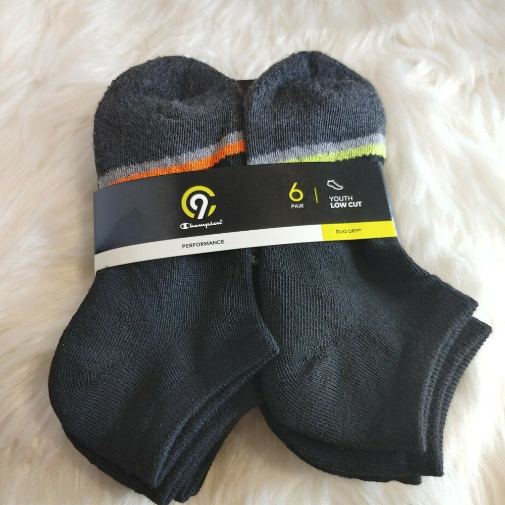 C9 6-Pair Youth Low-Cut Champion Performance Socks Black Shoe Size 9 - 2.5 (M)